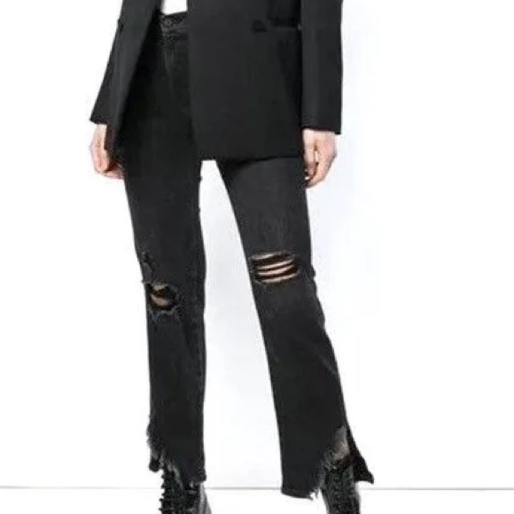 Frame Killington Denim Le High Straight Size 30 Distressed Jeans Black Cropped